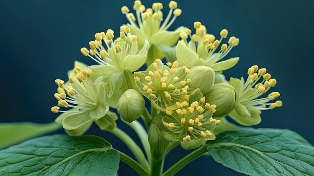 Blooming Beauty: Close-Up of a Delicate Green Flower with Yellow Stamens