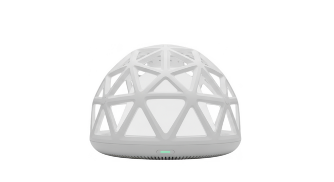 A white, dome-shaped, geometric design, likely a protective cover or toy. - Powered by Adobe
