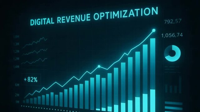 An abstract representation of digital revenue optimization showcasing a sharp upward trend in financial graphs, illustrating growth, success, and data analysis for businesses.