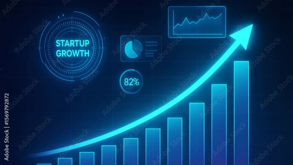 Aufkleber A vibrant digital representation of startup growth showcasing upward trends with graphs and statistics. Ideal for business presentations and marketing materials.