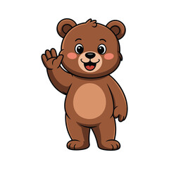 Cute Cartoon Bear Waving and Smiling, Adorable Animal Character for Kids Illustration, Educational Materials, Nursery Prints, Greeting Cards and Children's Designs.