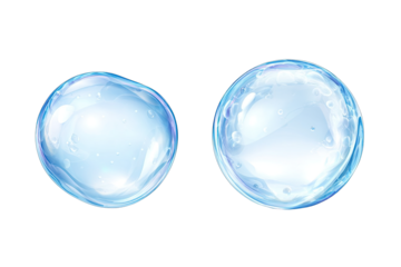 Two translucent, light-blue spheres, seemingly liquid or gel, with a slightly irregular, bubbly texture