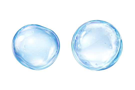 Two translucent, light-blue spheres, seemingly liquid or gel, with a slightly irregular, bubbly texture - Powered by Adobe