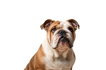 Obraz premium English bulldog with tan and white markings in close-up portrait style photograph, isolated on a transparent background