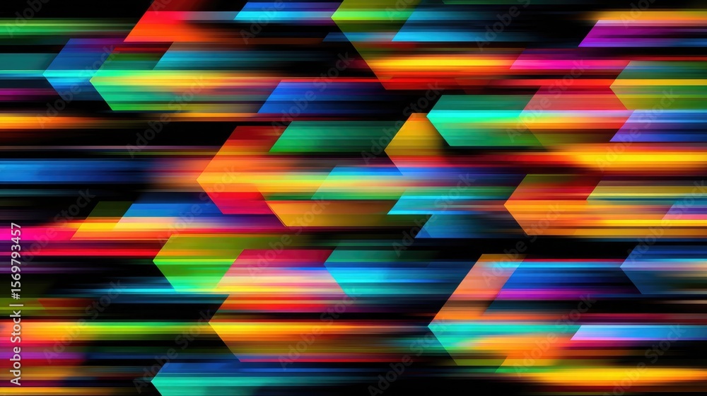 Aufkleber triangular tessellation patterns in electric colors layered with motion blur on black