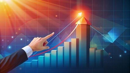 Successful Businessman Reaching Peak of Growth Chart - Abstract Blur Background Stock Photo