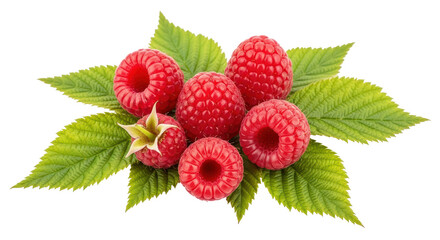 Isolated Raspberries with Leaves