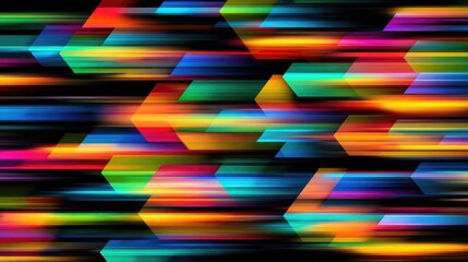 Triangular tessellation patterns in electric colors layered with motion blur on black