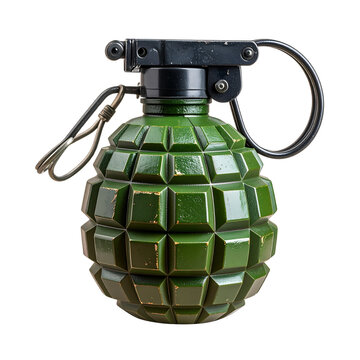 Photorealistic fragmentation grenade on a transparent background, showcasing its destructive potential