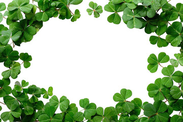 Fototapeta premium Fresh shamrock leaves form a vibrant green frame around a dark center