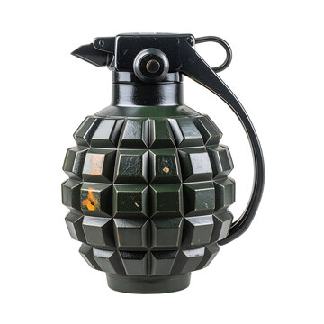 Photorealistic fragmentation grenade on a transparent background, showcasing its destructive potential