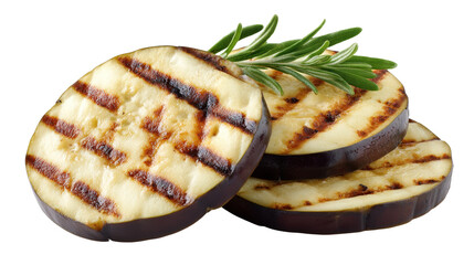 Appetizing grilled eggplant with rosemary isolated on transparent background