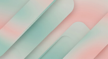 Fototapeta premium Soft pastel diagonal shapes in mint green and blush pink overlap gently, creating a modern, layered abstract design