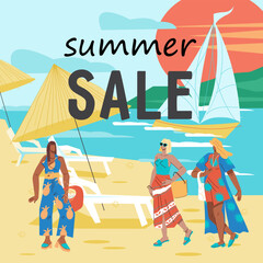 Banner template for summer fashion sale, vector illustration. Summer sale advertising banner or card.