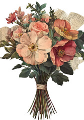 Obraz premium Vintage floral bouquet, pastel colors, old paper backdrop