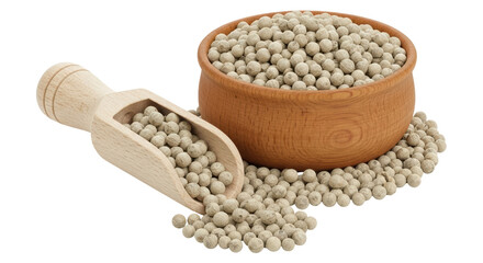Isolated White Peppercorns in Bowl