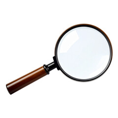 Wooden-handled magnifying glass revealing details, magnifying investigative process against transparent background