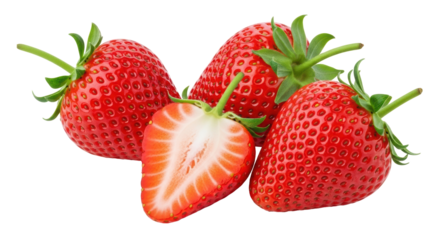 Isolated Three Strawberries, One Halved