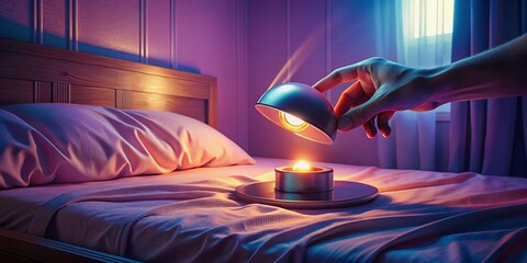 Surreal Close-Up: Hand Switching Luxury Modern Bedroom Lamp