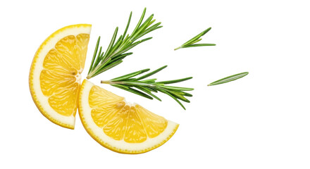 Isolated Lemon Slices and Rosemary Sprigs