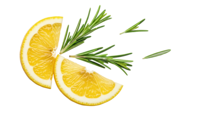 Isolated Lemon Slices and Rosemary Sprigs