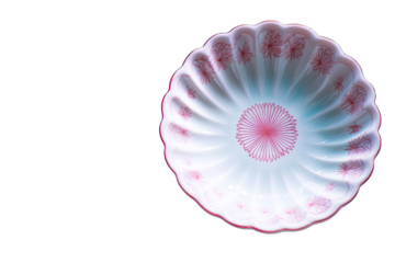Floral, shallow bowl, pale blue-white, pink design