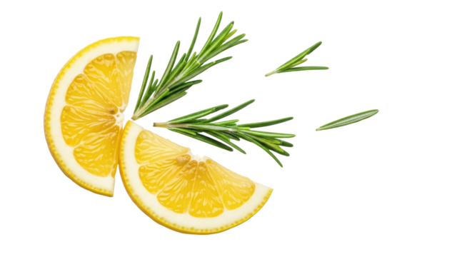 Isolated Lemon Slices and Rosemary Sprigs