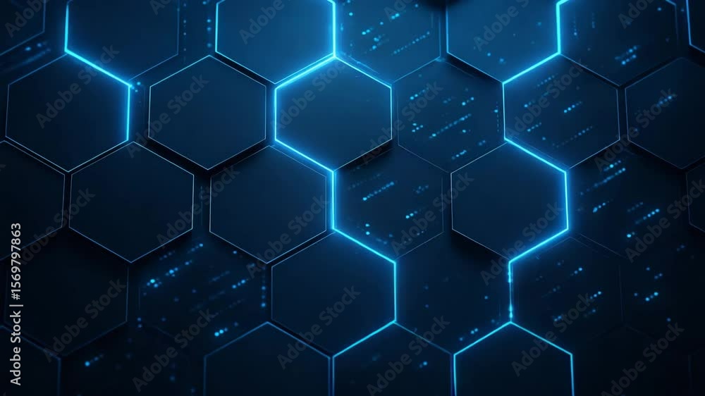 Poster futuristic hexagonal pattern with glowing blue lines. ideal for backgrounds, tech themes, or digital