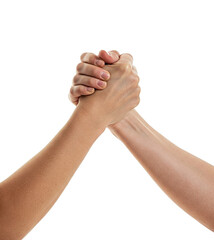 Intertwined Arms and Hands: A Close View of Two Individuals with white Skin in a Strong Grip, Suggesting Unity or a Test of Power on a Light Surface on transparent background