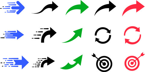 Arrow vector set collection for design elements and navigation icons with target and refresh arrows vector