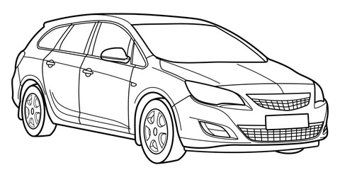 classic station wagon. Different five view shot - front, rear, side and 3d. Outline full hand drawn non ai doodle vector illustration