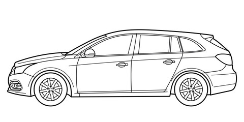 classic station wagon. Different five view shot - front, rear, side and 3d. Outline full hand drawn non ai doodle vector illustration