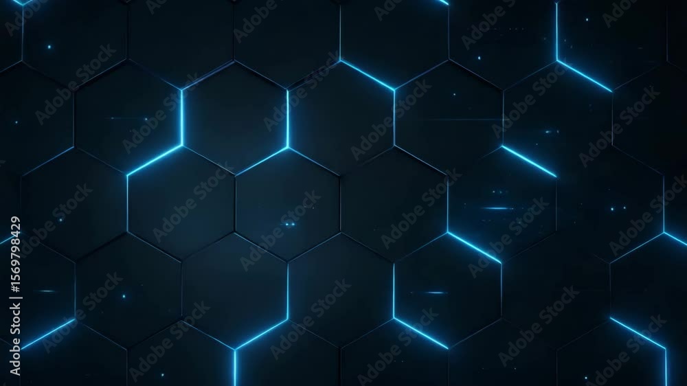 Poster a futuristic hexagonal pattern illuminated by blue neon light