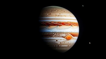 This stunning 4K 3D image captures Jupiter, the largest planet in our solar system, showcasing its vibrant bands of clouds and the iconic Great Red Spot against a dark backdrop.