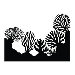 Naklejka premium Coral Infographic Silhouette, Vector, Illustration, Outline, Line Art, Icon, Logo, White Background.