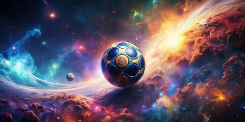 Surreal Football Floating in Cosmic Space, Clipping Path