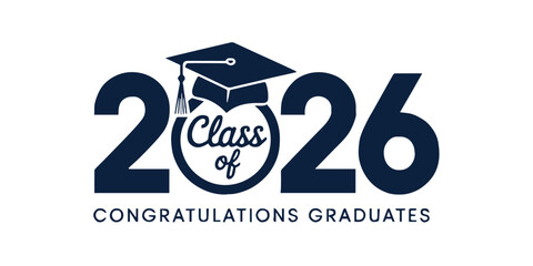 modern class of 2026 graduation design with bold typography cap tassel and congratulations graduates graphic