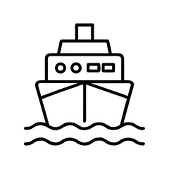 Outline drawing of a cruise ship on the water for travel tourism and sea transportation vector icon