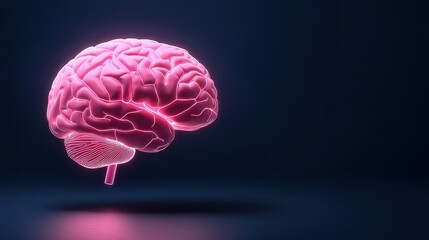 Glowing Pink Brain Display on Dark Background with Neon Visual Effects