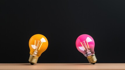 Colorful Light Bulbs on Shelf with Dark Background for Creative Lighting Concept