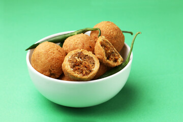 Spicy Dry kachori or crunchy balls filled with spicy dry chutney traditionally authentic Rajisthani...