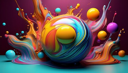 Obraz premium colorful textured spheres with dynamic fluid splash