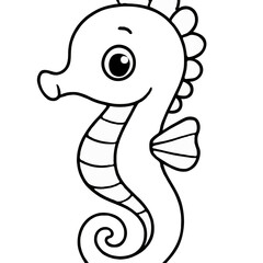 Fototapeta premium Cute Cartoon Seahorse Coloring Page for Kids – Fun Ocean Animal Line Art Activity