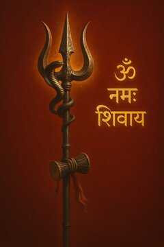 Hindu God Shiva Weapon Trishul with Fire and -Devotional Slogan- Om namah shivay