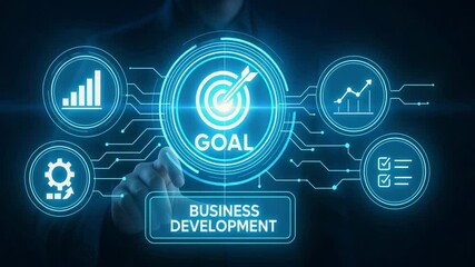 A digital interface showcasing business development goals with graphs and metrics. Emphasizes strategy and growth in modern corporate environments. - Powered by Adobe