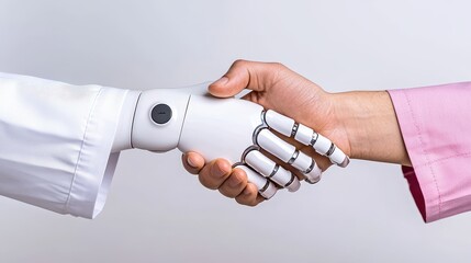 Human Handshake with Robotic Arm Symbolizing Technology and Collaboration in Future