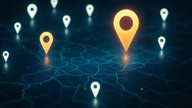 A digital illustration showcasing multiple location pins on a vibrant network map. The design highlights the significance of geolocation in modern technology and navigation.