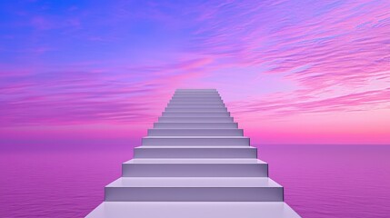 Serene Stairs Leading to a Colorful Sky Over Tranquil Ocean Waters at Sunset