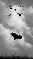 Hitam minimalis kawanan burung awan gelap wallpaper telepon - 1