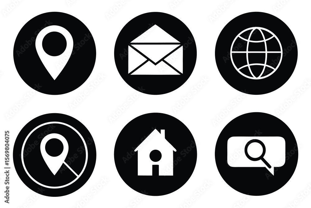 Poster a vector illustration featuring a set of abstract web symbols and icons like arrows, stars, and comm